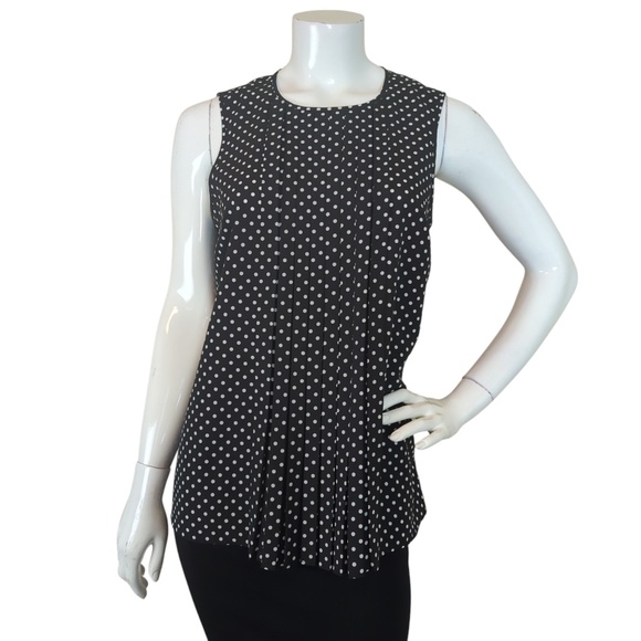 Michael Kors Black White Polka Dot Sleeveless Blouse - Picture 3 of 12